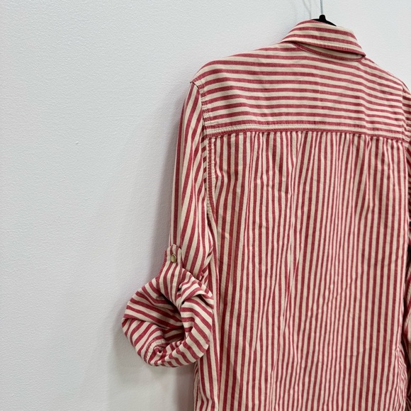 Lauren Ralph Classic Oxford Button Down Shirt Pearl Snap Red White Striped - Picture 3 of 6